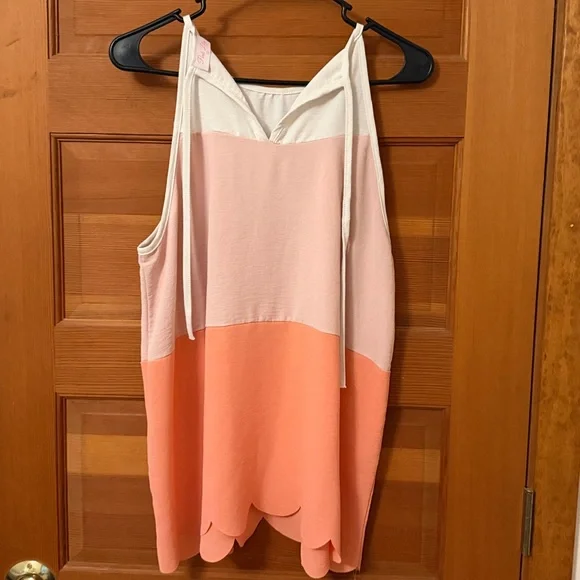 Pink Lily Color Block Tank Top - Cream, Pink, and Coral - Picture 2 of 6
